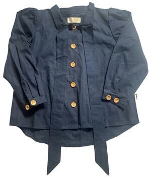 Lacey Lane Girls 4 Navy Cotton Button Front Tie Blouse